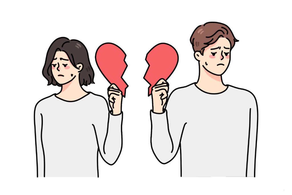 Couple holding broken heart symbol, representing a toxic breakup
