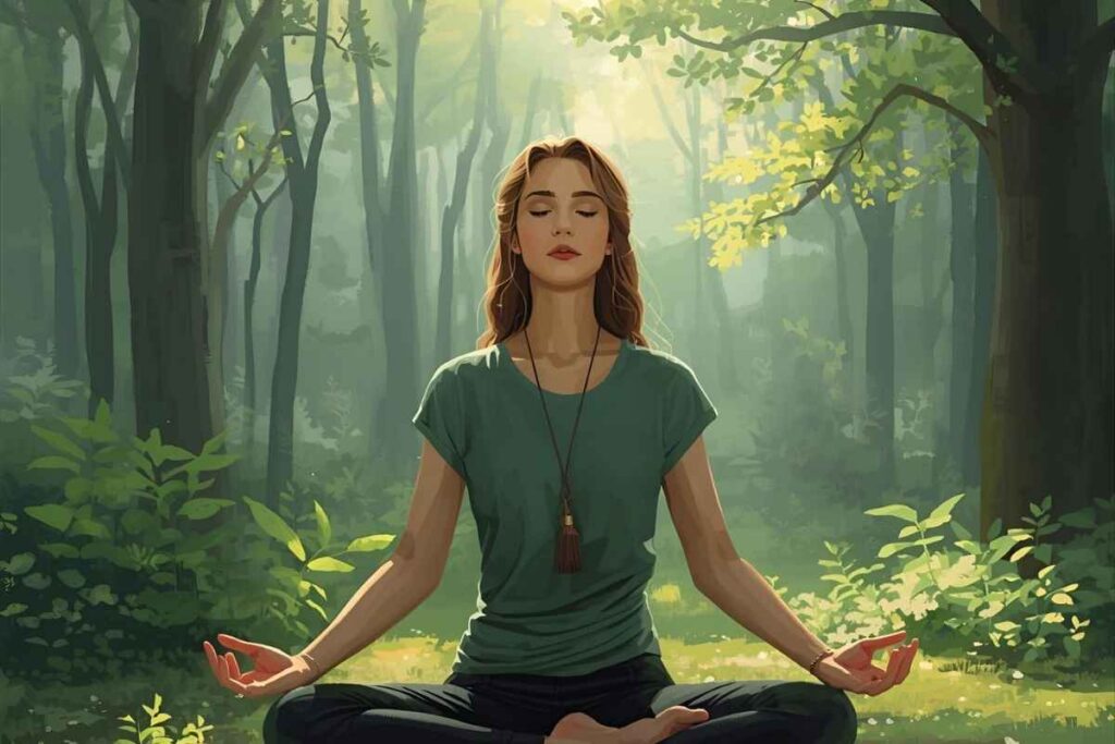 illustration of a woman meditating, practicing the law of attraction in daily life