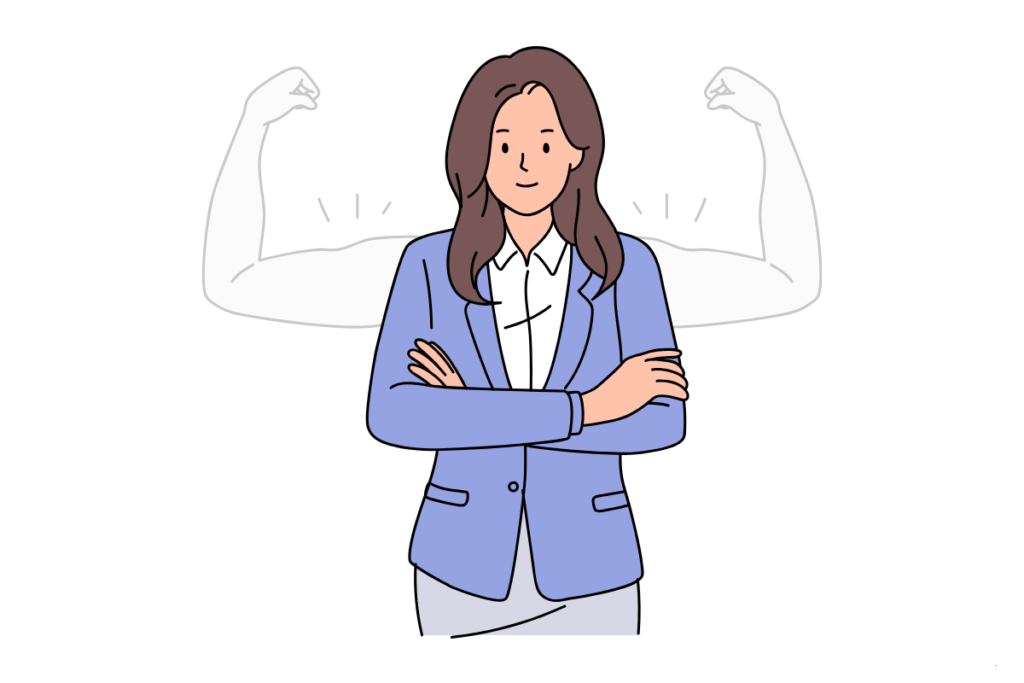 illustration of a woman standing calmly with strong shadow arms behind her, symbolizing the truth about building confidence