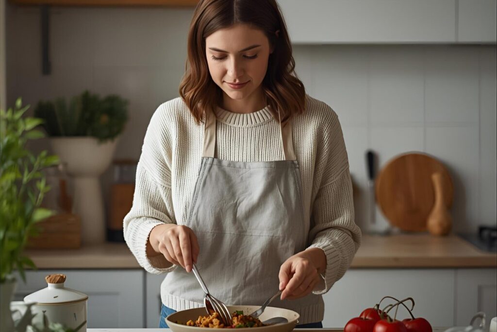 woman preparing a healthy meal, building habits to be a more determined person