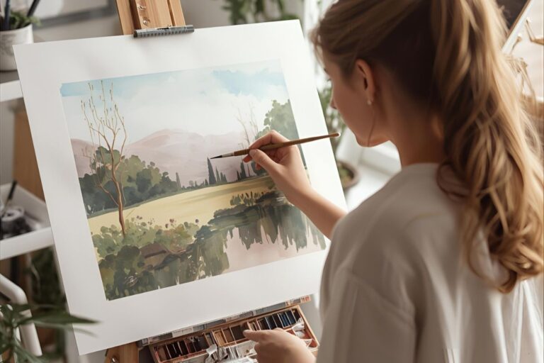 woman painting on a canvas, practicing focus and developing self-discipline
