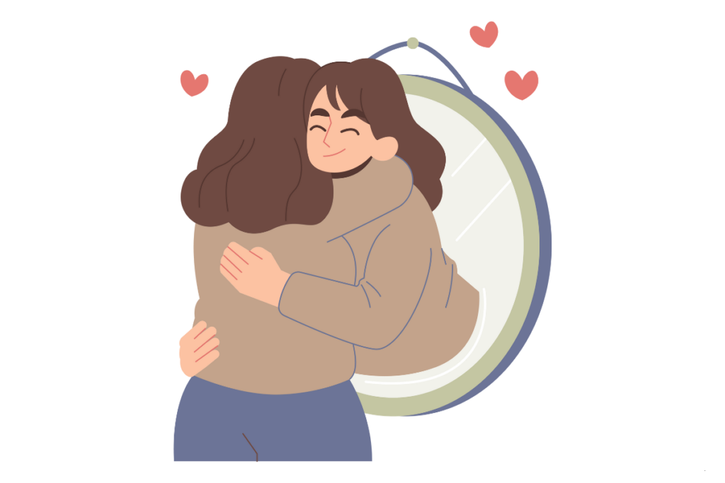 Solo date ideas for women: illustration representing self-love, confidence, and emotional healing