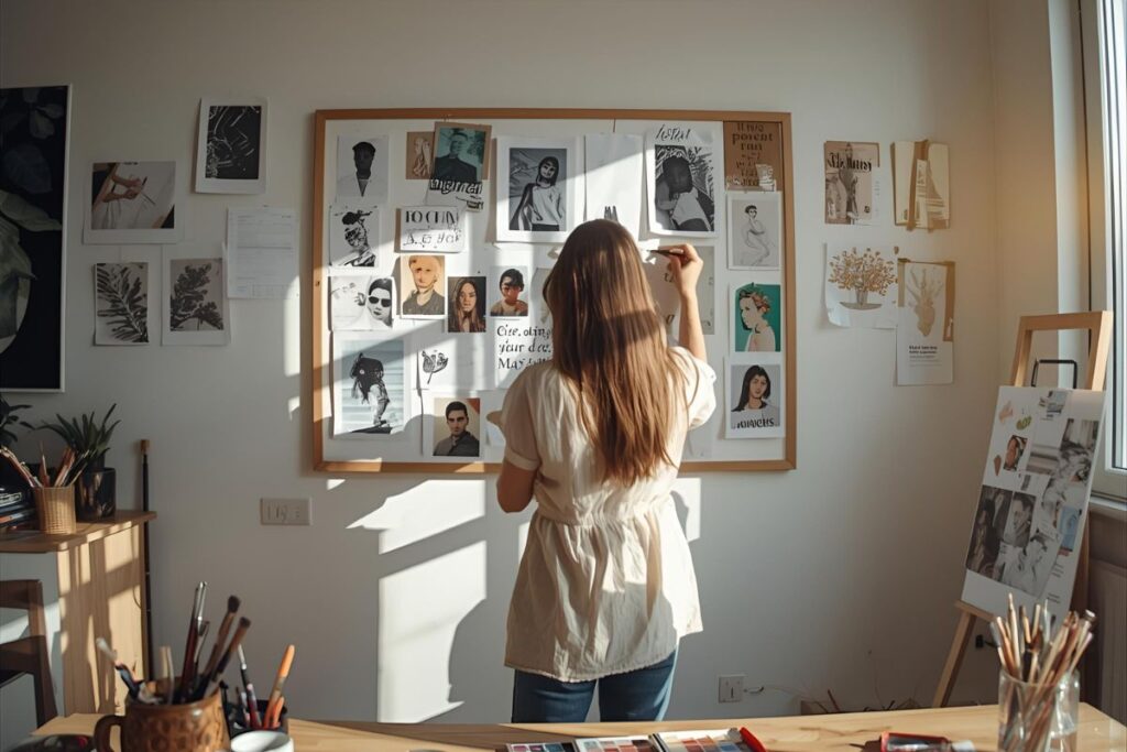 woman creating a vision board for 2026 to achieve her New Year's resolutions