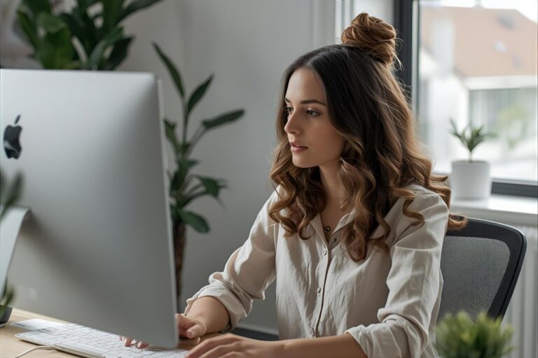 woman planning her 2026 goals on a laptop, working on New Year's resolutions