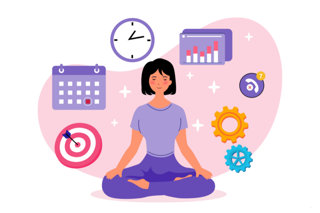 Natural ways to calm stress at home: woman facing stress and tension, practicing mindful coping strategies