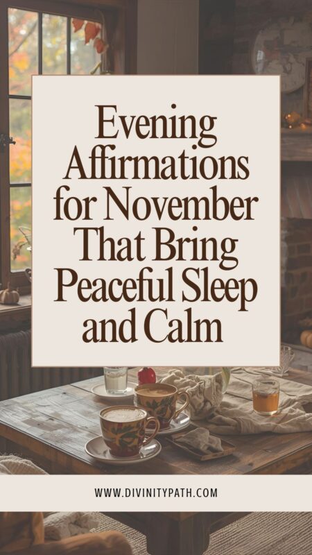 Pinterest pin for evening affirmations for November, featuring autumn theme