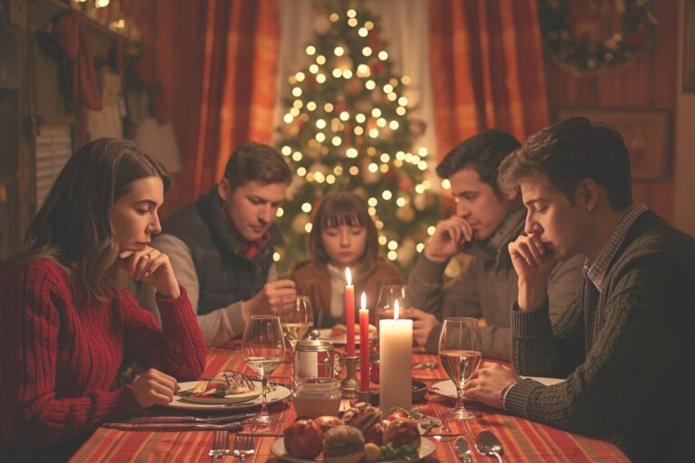 family gathered during Christmas with tense atmosphere, dealing with holiday drama