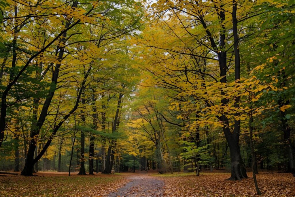 autumn nature scene in November, creating a peaceful atmosphere for evening affirmations