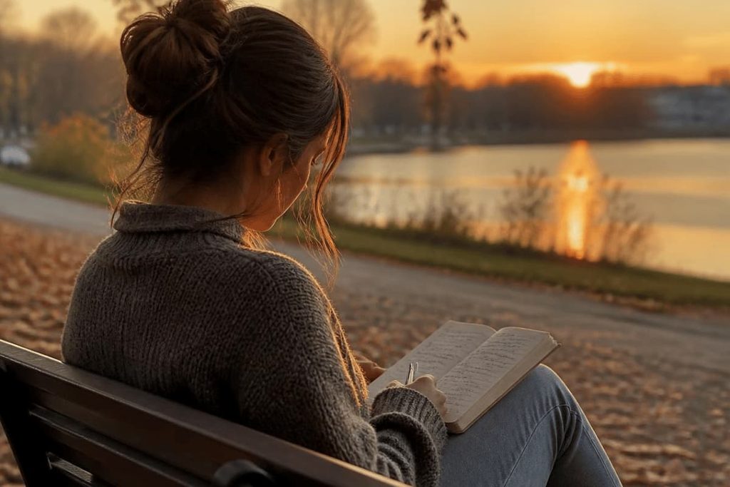 woman journaling- journal prompts for healing after a breakup  